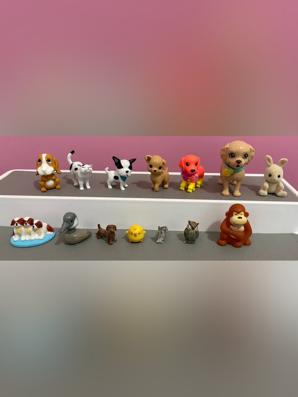 Vintage & Modern Mini Toy Figure Lot – 14 Pieces (Barbie Pets, Kinder Natoons